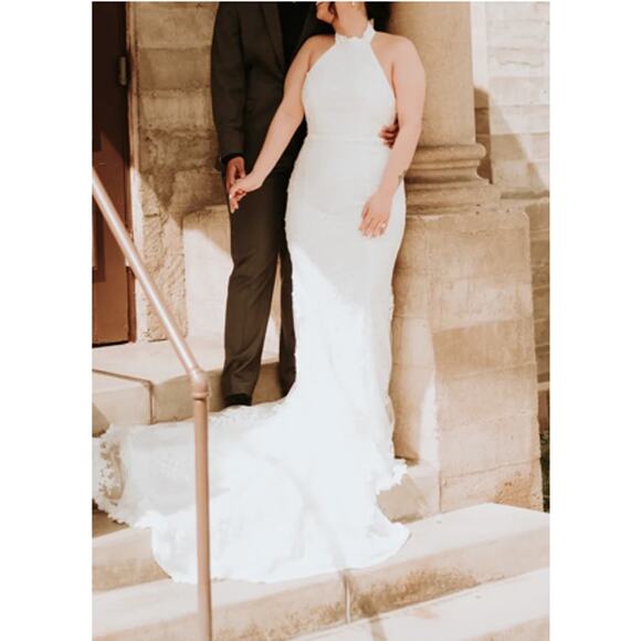 Lulus Glamour White Embroidered Halter Mermaid Maxi Dress Size M NWT - Picture 10 of 15